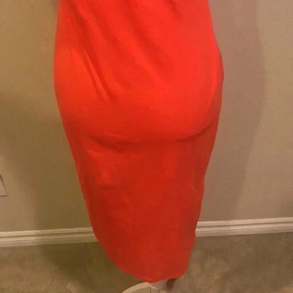 Popular Basics Orange Razor Back Midi Bodycon Dress-Size XL - Picture 8 of 8